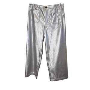 CeCe Classic Metallic Silver Cropped Wideleg Pants sz L